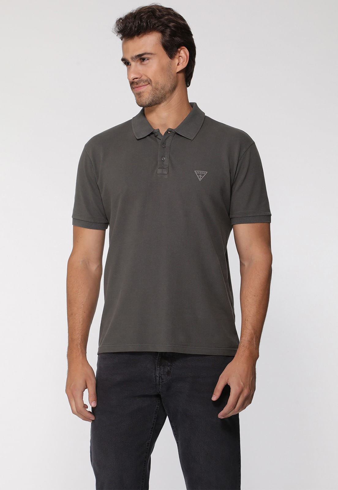 Camisa Polo Silk Triangulo Pq Puff Guess Grafite - Imagem 21