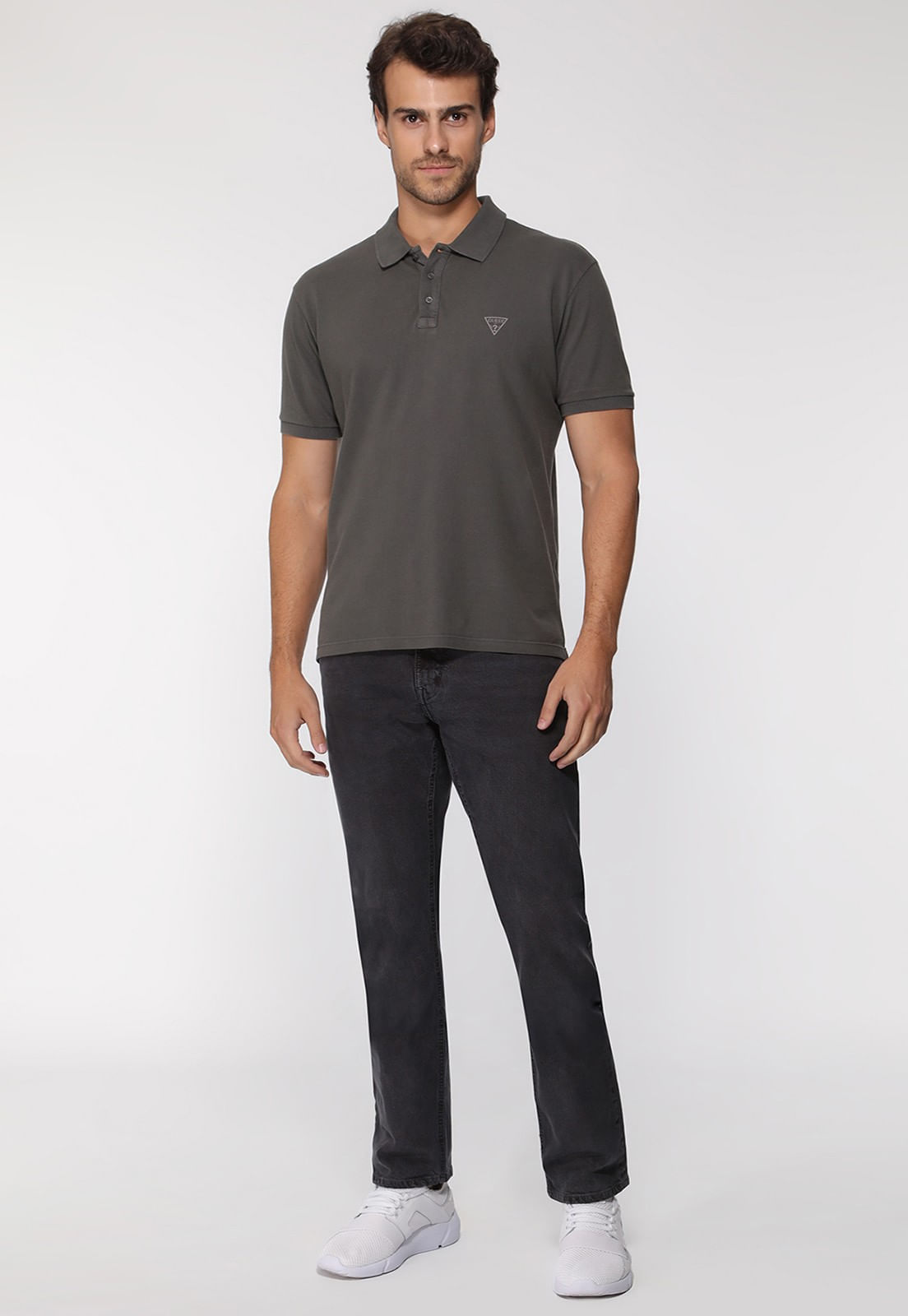 Camisa Polo Silk Triangulo Pq Puff Guess Grafite - Imagem 22