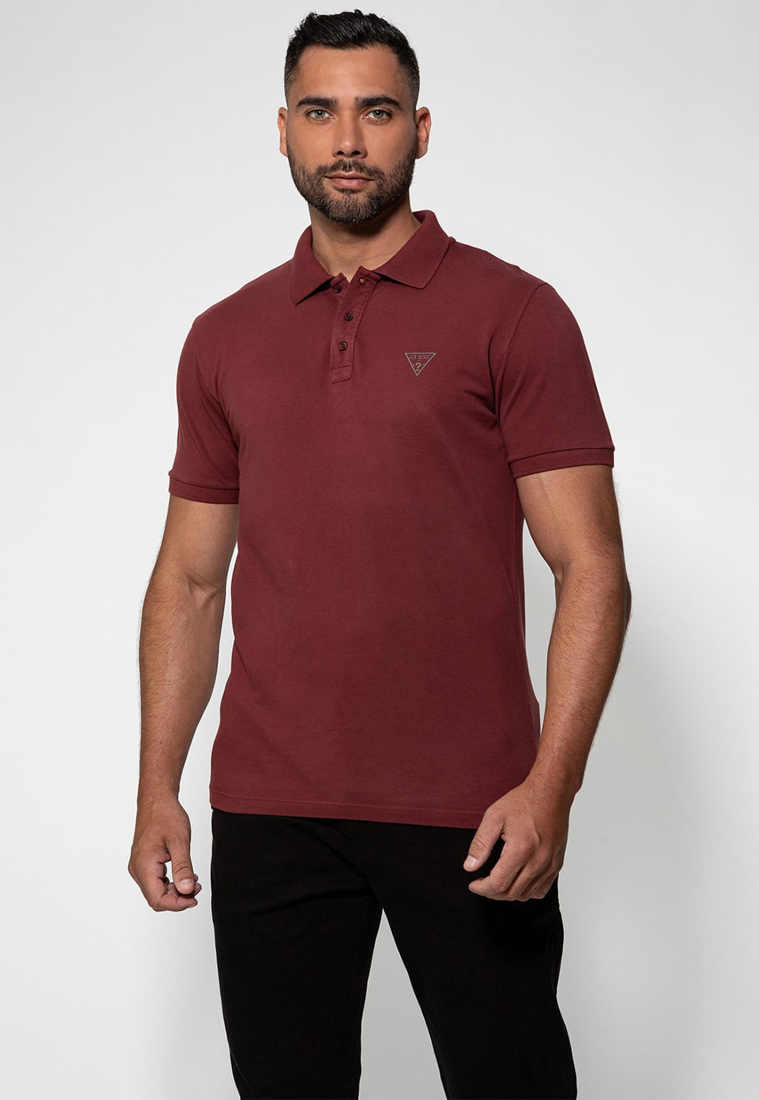 Camisa Polo Silk Triangulo Pq Puff Guess Vinho