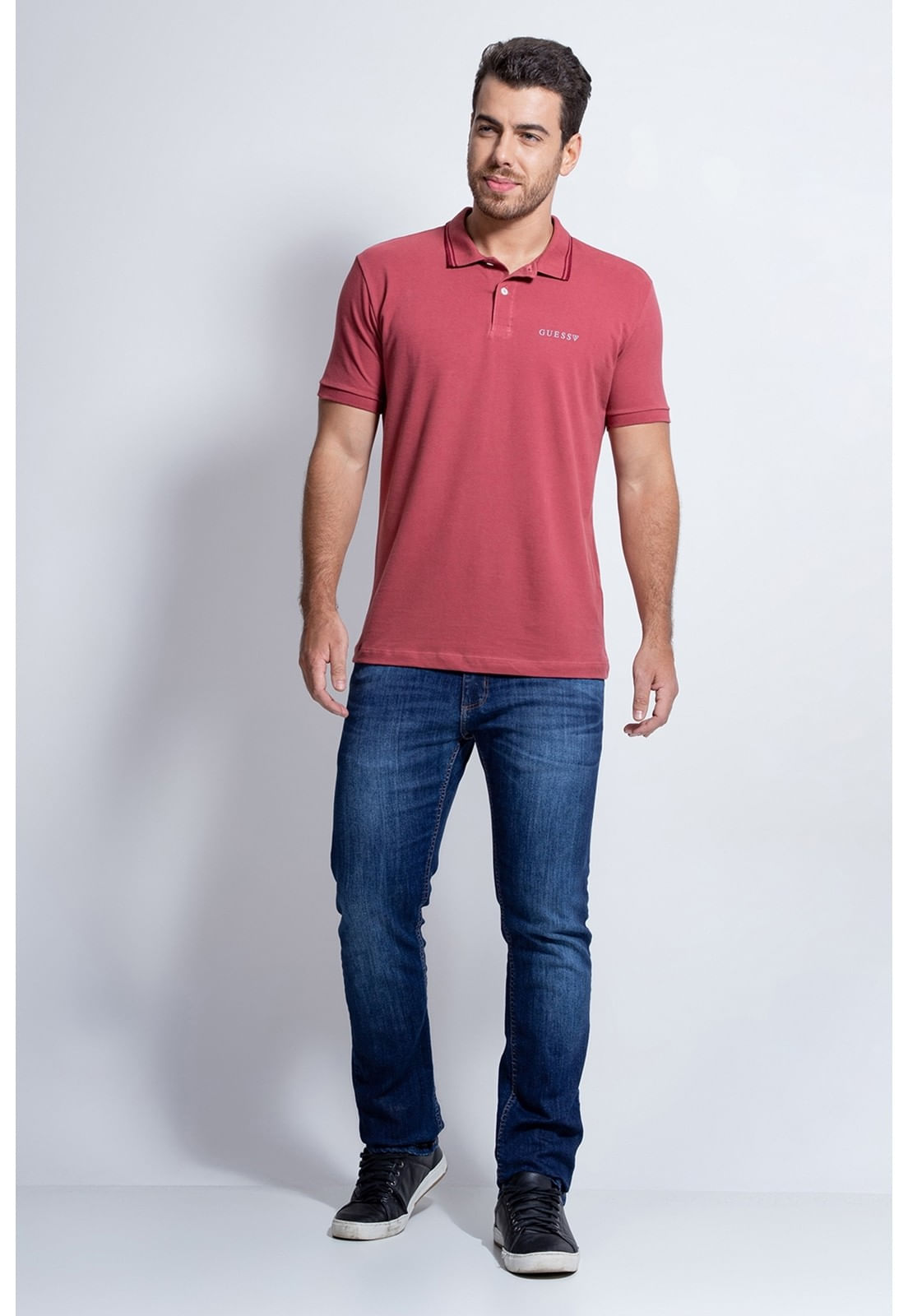 Camisa Polo Piquet Jacquard Gola Guess Rosa - Imagem 14