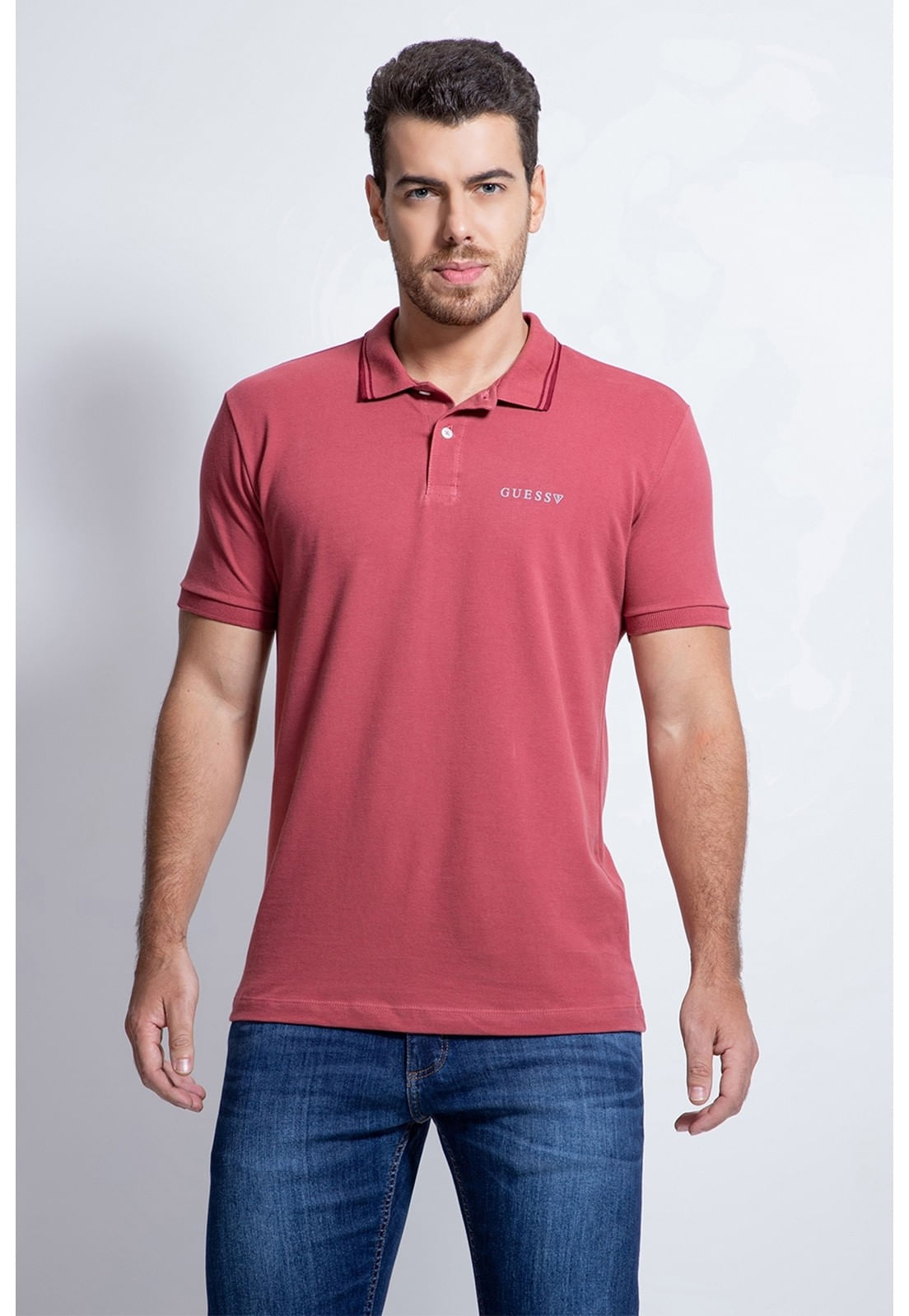 Camisa Polo Piquet Jacquard Gola Guess Rosa - Imagem 17
