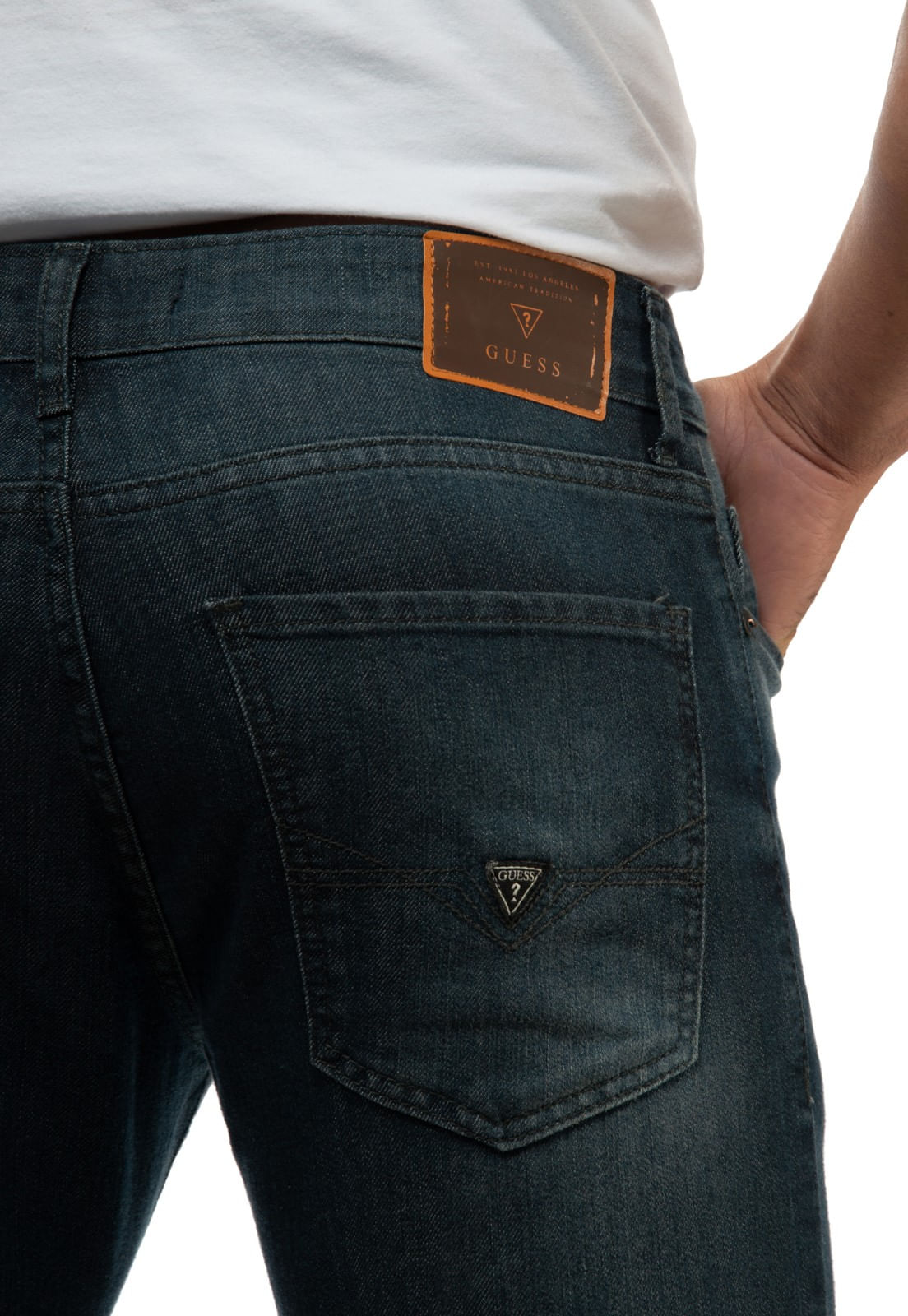 Calça Jeans Slim Straight Guess Azul Escuro - Imagem 25