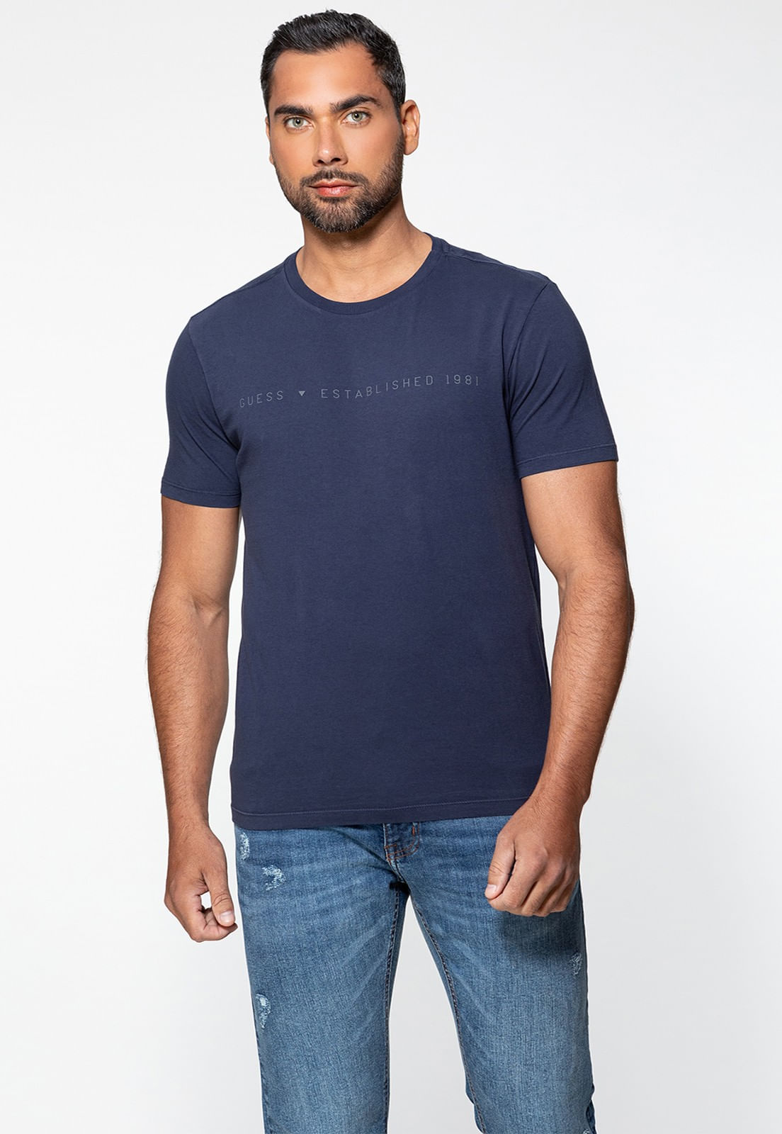 Camiseta Est 1981 Guess Azul Escuro