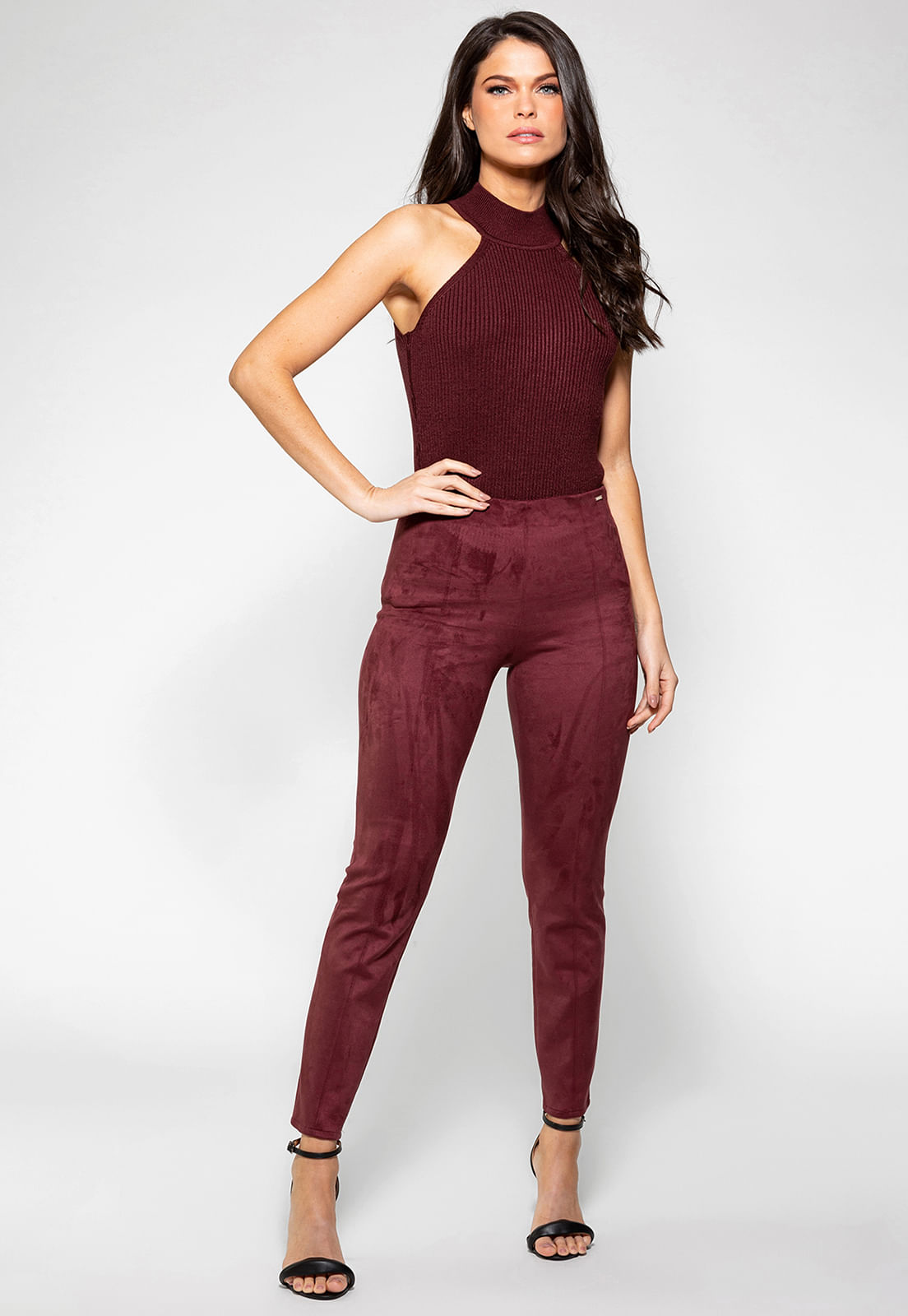 Calça Skinny Suede Guess Bordô - Imagem 2