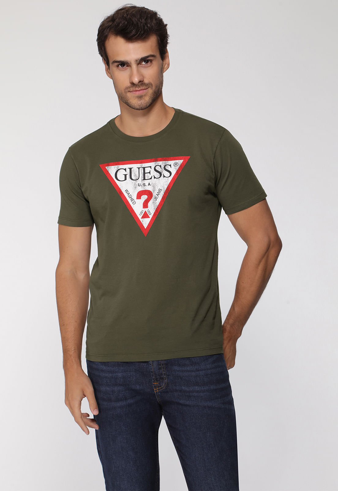 Camiseta Guess Triang Desgastado Verde Oliva