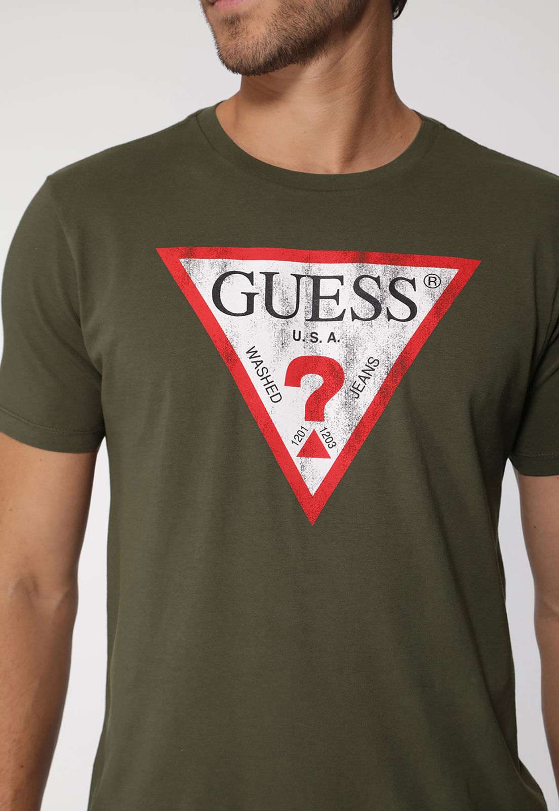 Camiseta Guess Triang Desgastado Verde Oliva - Imagem 3