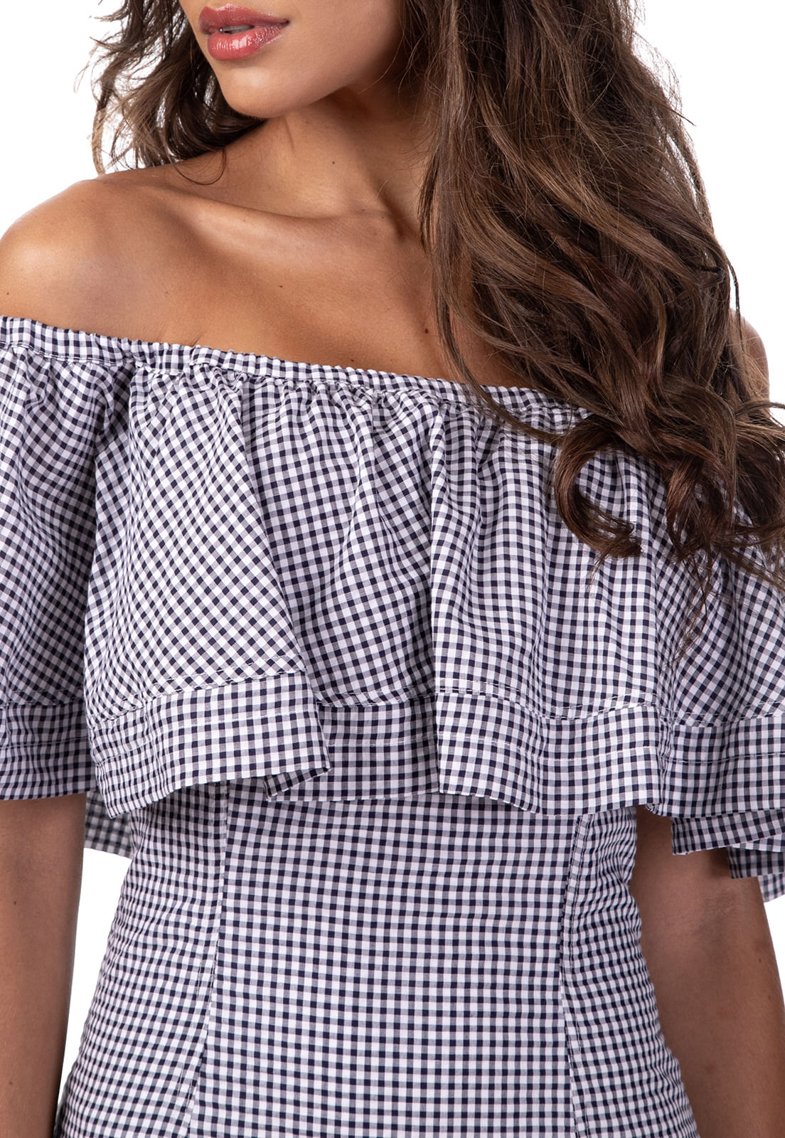 Vestido Midi Vichy Guess Azul Claro - Imagem 4