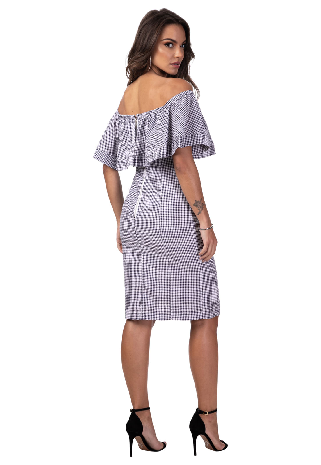 Vestido Midi Vichy Guess Azul Claro - Imagem 11