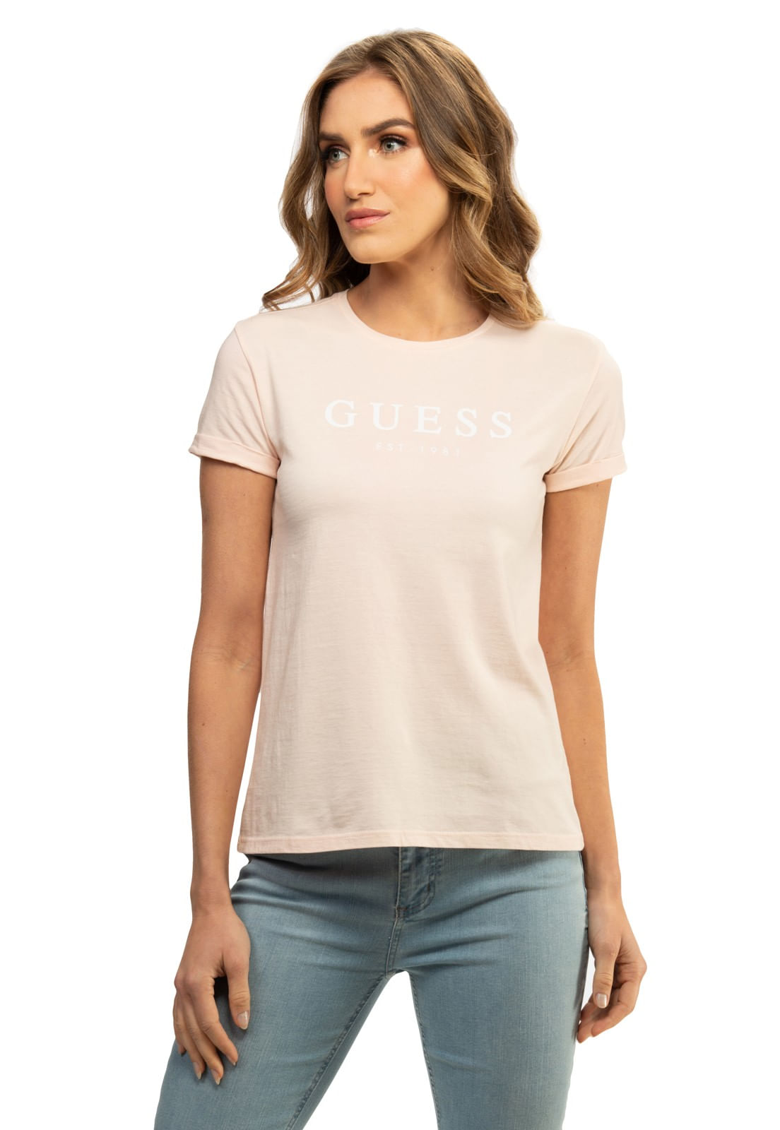 Camiseta Guess Escrita Est. 1981 Laranja Claro