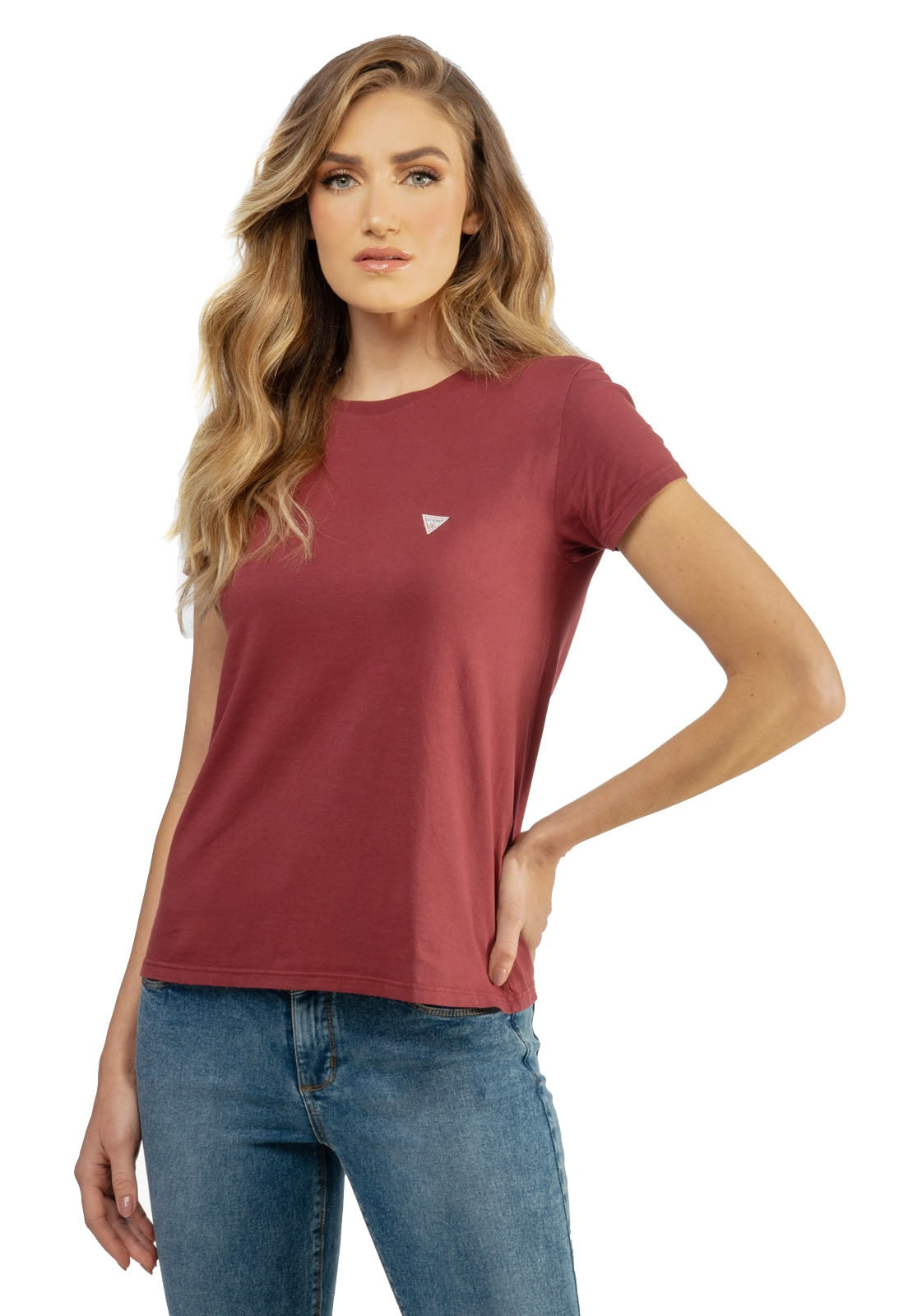 Camiseta Etiqueta Guess Triangulo Vinho