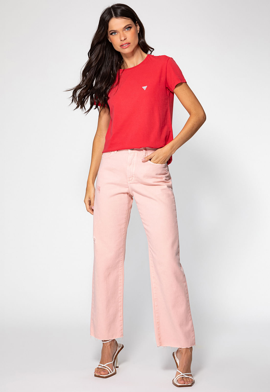 Camiseta Etiqueta Guess Triangulo Rosa - Imagem 14