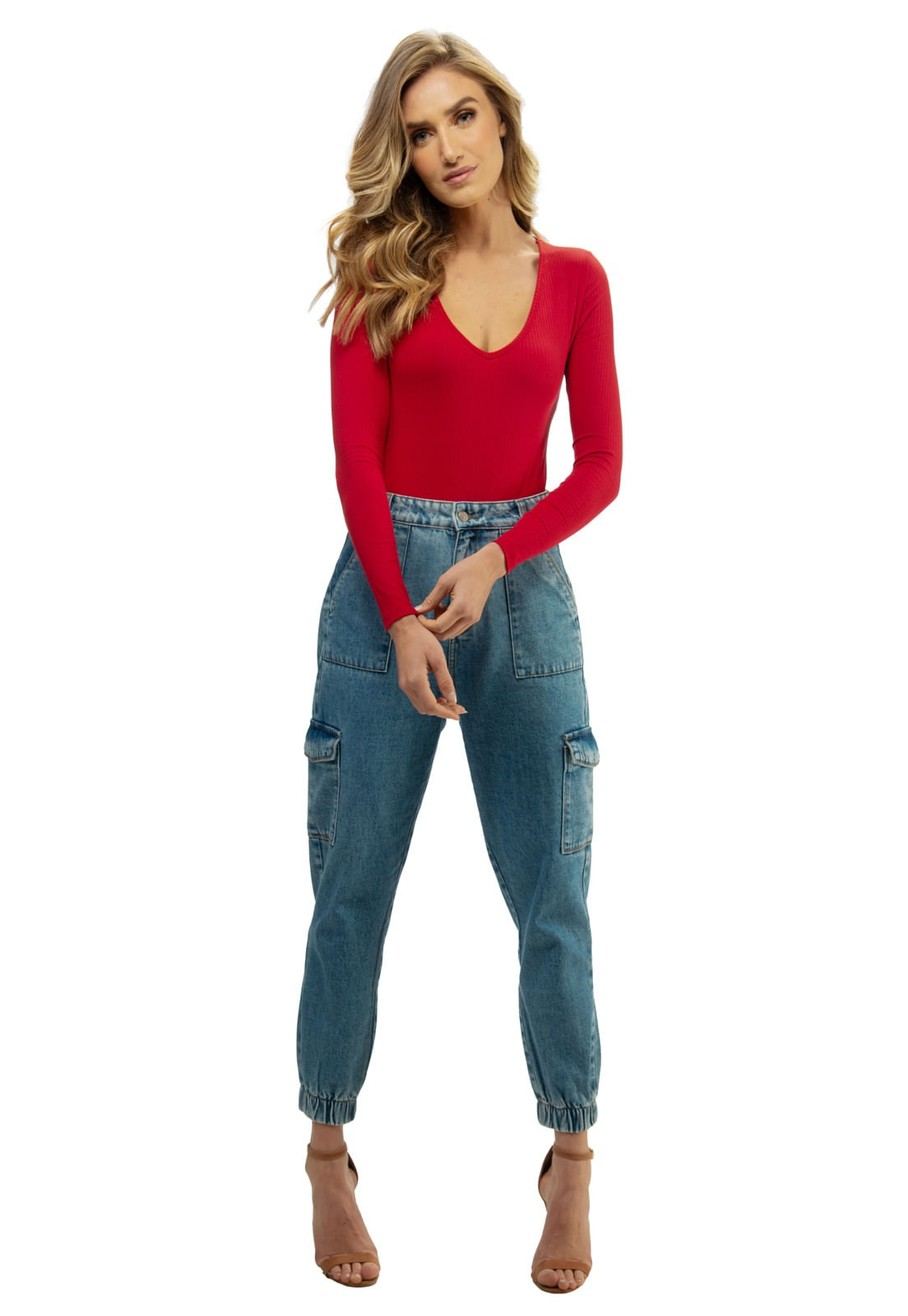 Body Ml Canelado Guess Vermelho - Imagem 7