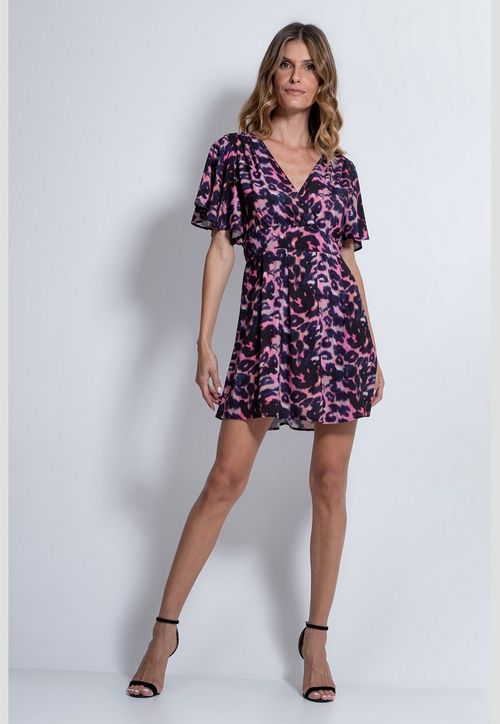 Vestido Est Onça Colorida Guess Branco
