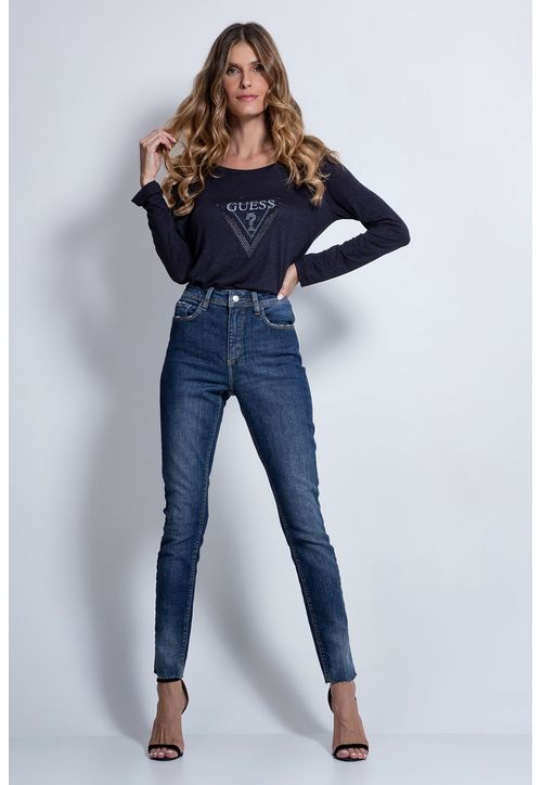 Calça Jeans Guess 1981 Curta Barra À Fio Azul