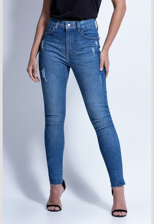 Calça Jeans 1981 Skinny Puídos Barra A Fio Guess Azul