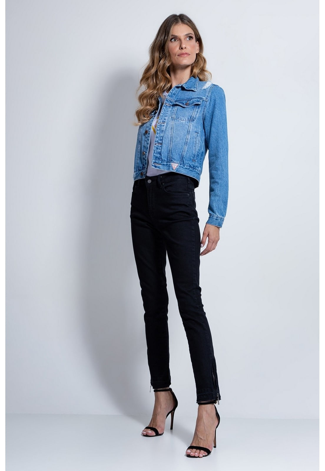 Calça Sarja Barra Desfeita Zíper Guess Preto - Imagem 32