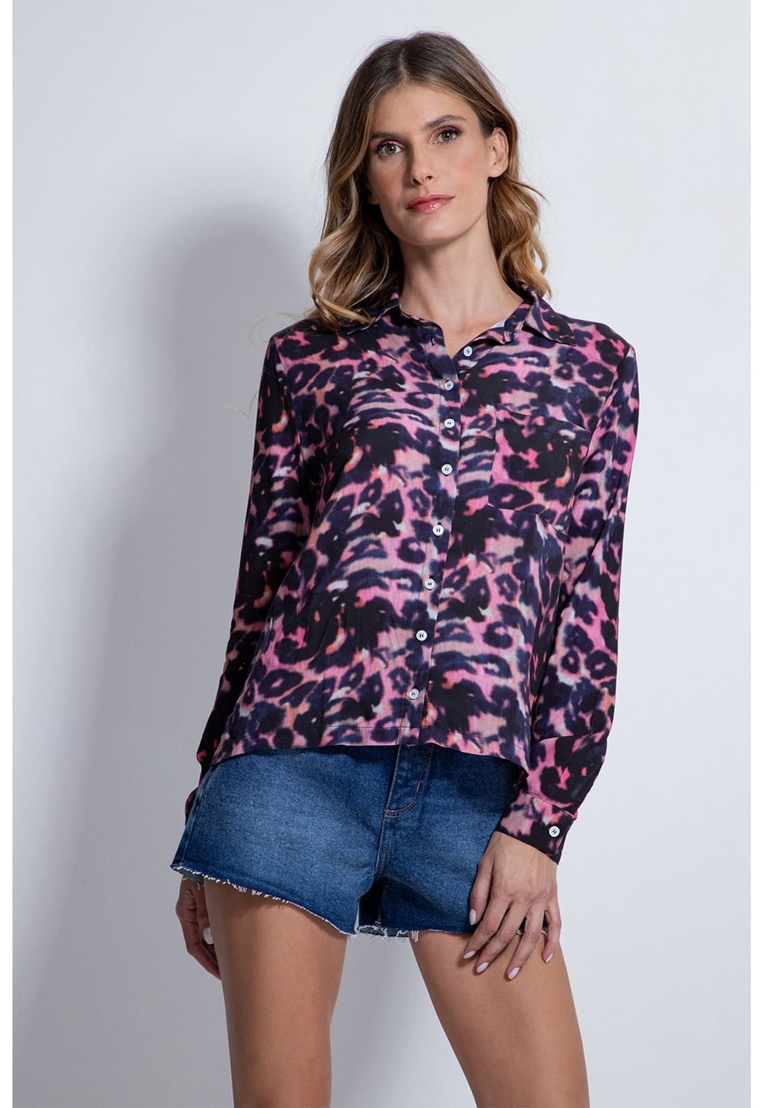 Camisa Estampa Onça Colorida Guess Branco