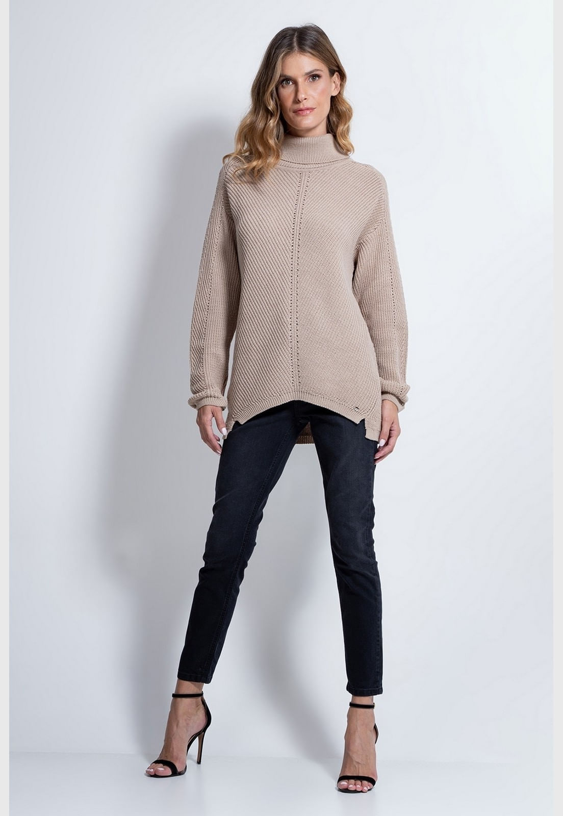 Pullover Tricot Gola Alta Guess Bege - Imagem 10
