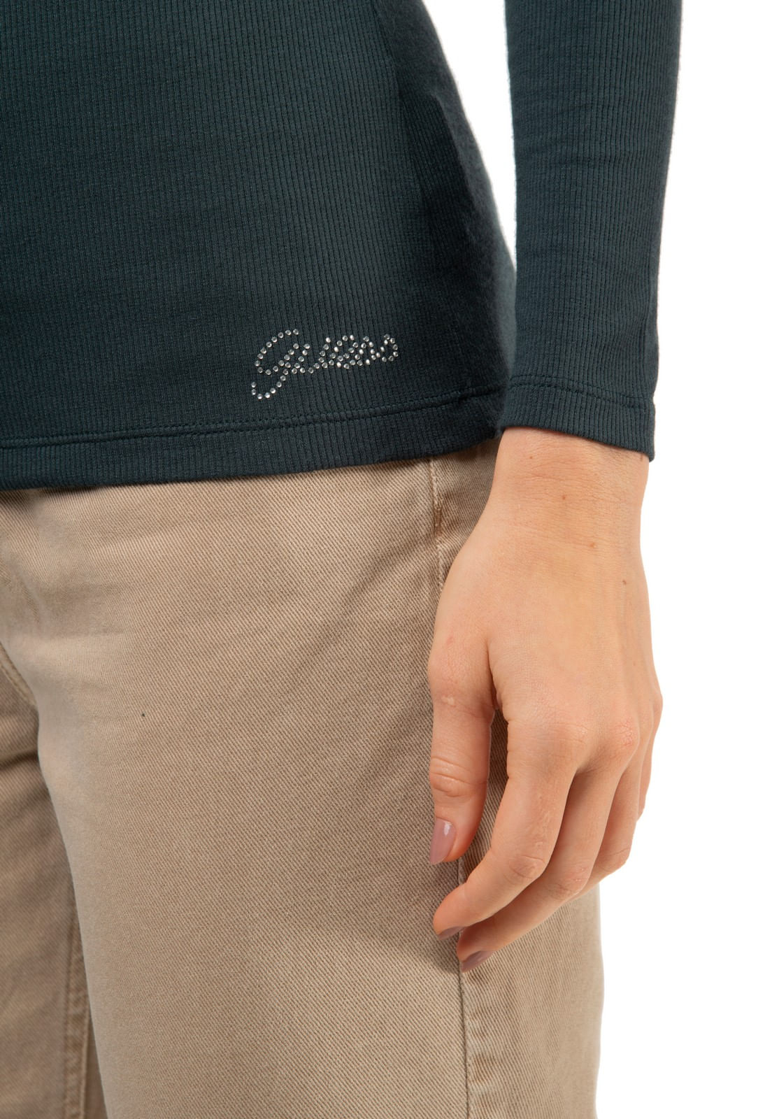 Blusa Manga Longa Rib Botões Metal Guess Verde Escuro - Imagem 18