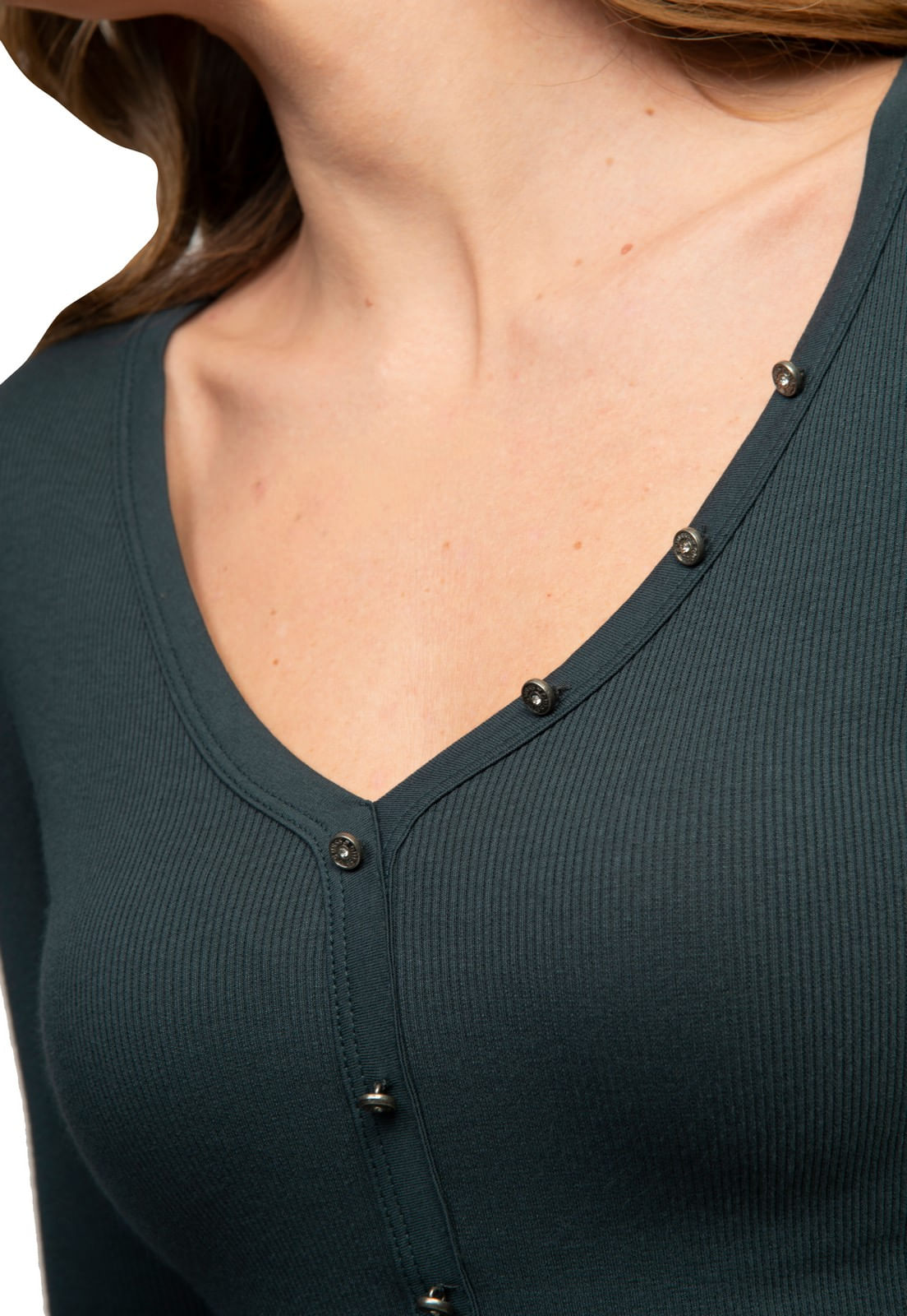 Blusa Manga Longa Rib Botões Metal Guess Verde Escuro - Imagem 24