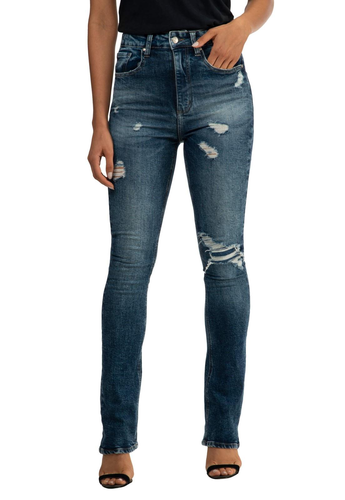 Calça Jeans Boot Cut Rasgos Guess Azul - Imagem 6