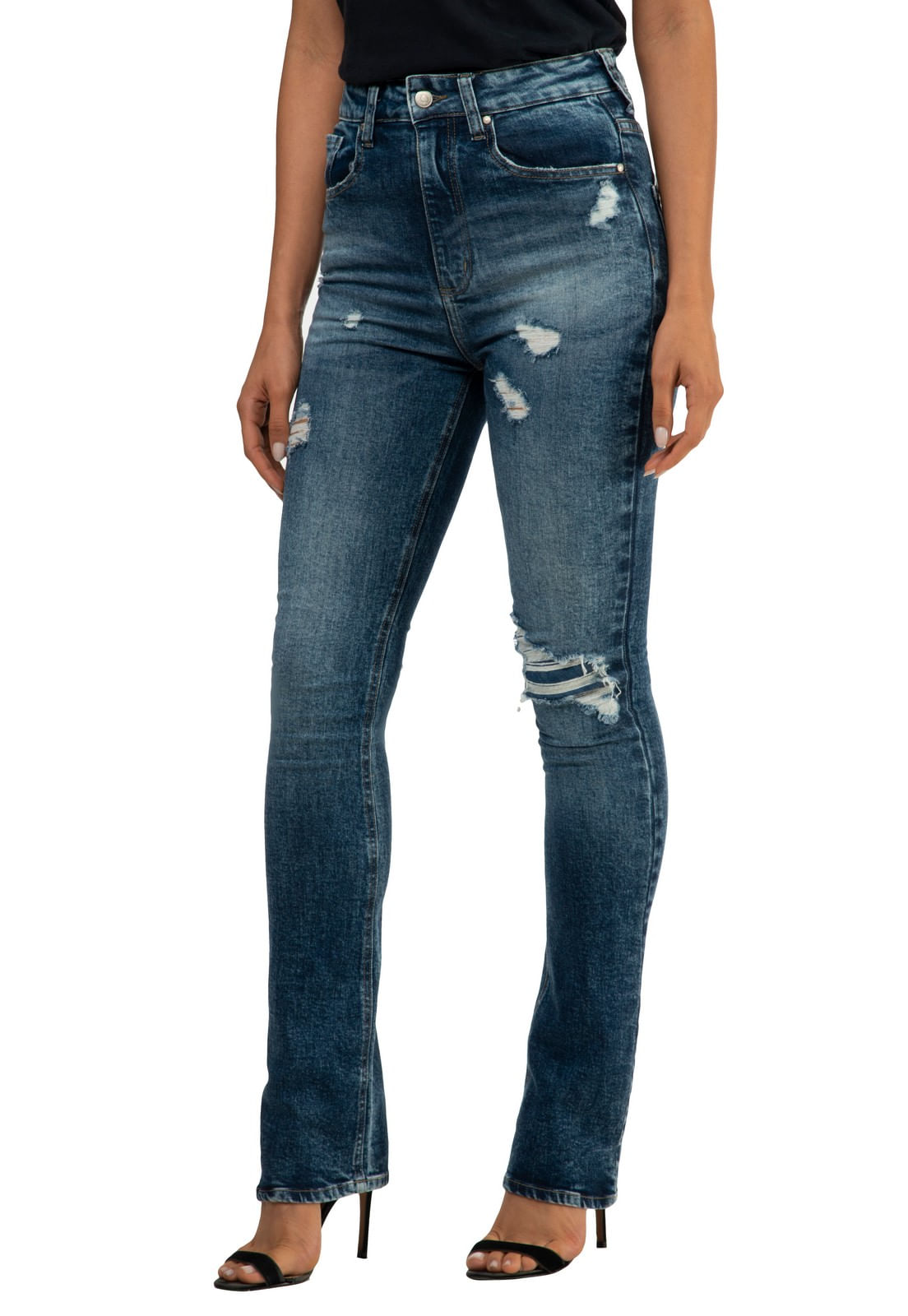 Calça Jeans Boot Cut Rasgos Guess Azul - Imagem 8