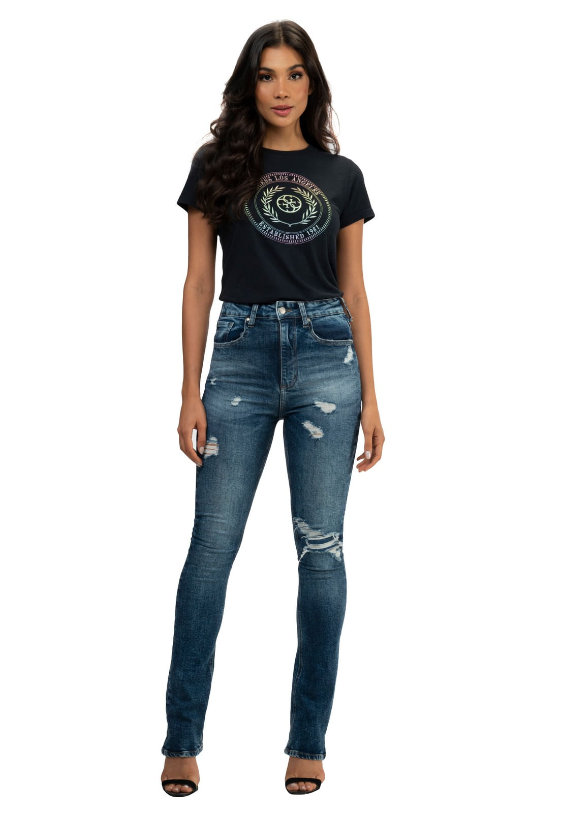 Calça Jeans Boot Cut Rasgos Guess Azul - Imagem 29