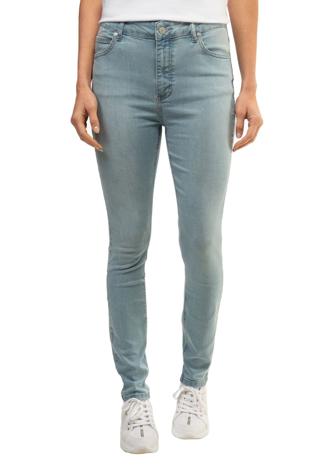 Calça Jeans Skinny Cintura Alta Guess Azul Claro - Imagem 16