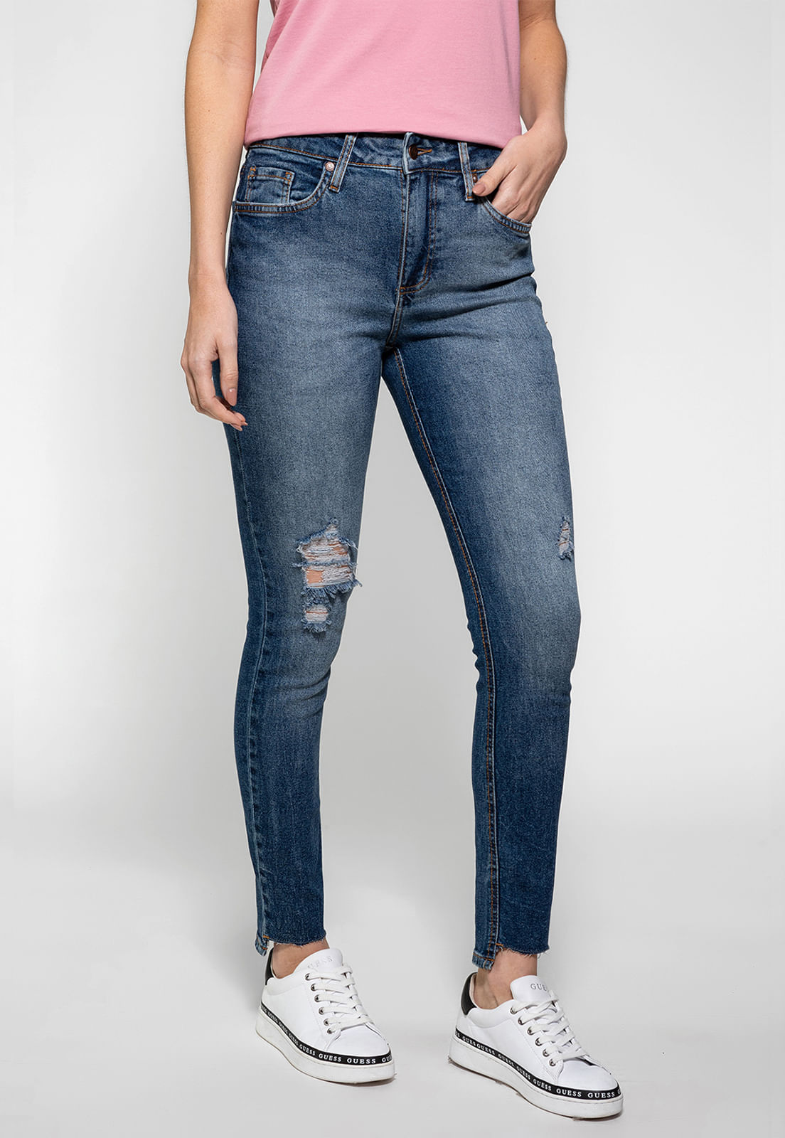 Calça Jeans Skinny Barra Degrau Guess Azul