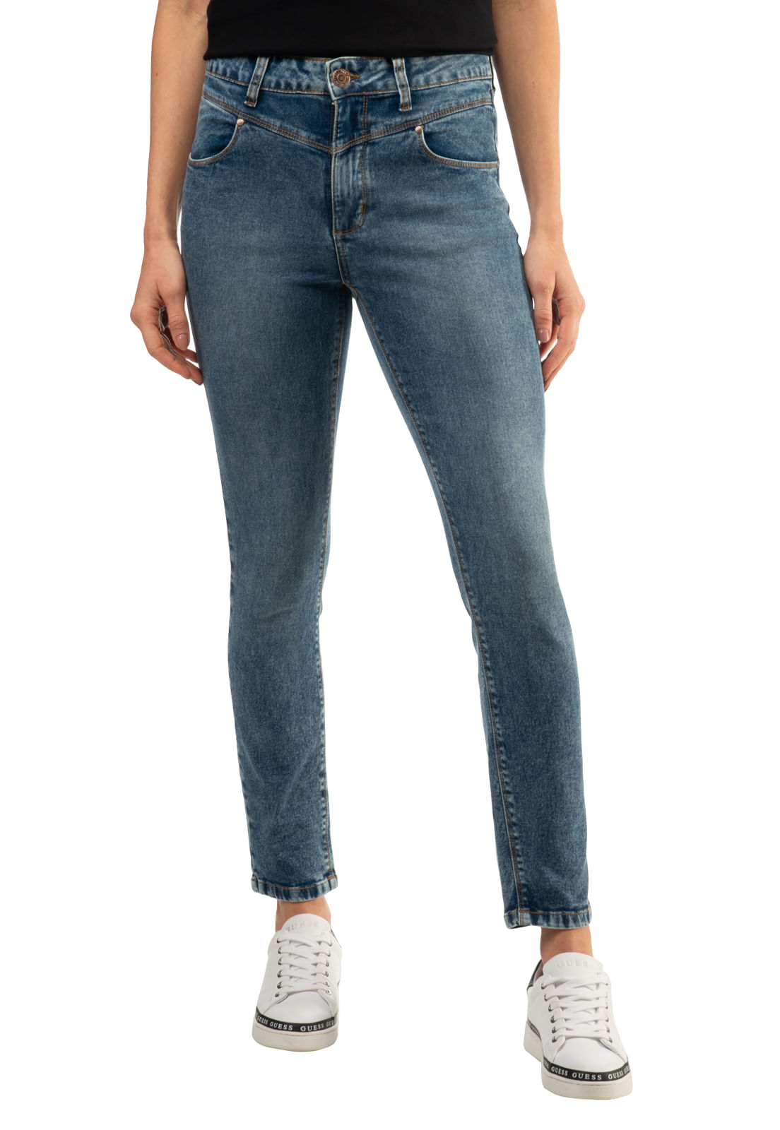 Calça Jeans Skinny Recorte Frente Guess Azul - Imagem 6