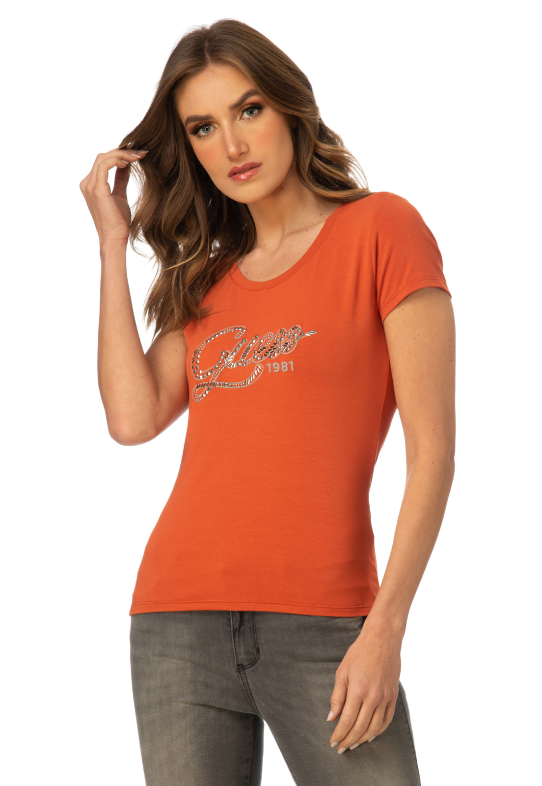 Blusa Bordada Guess 1981 Laranja Escuro