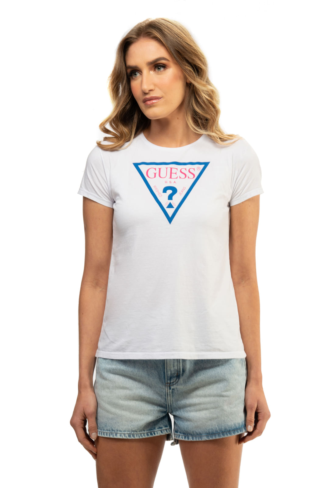 Camiseta Guess Triang Colorido Branco - Imagem 5