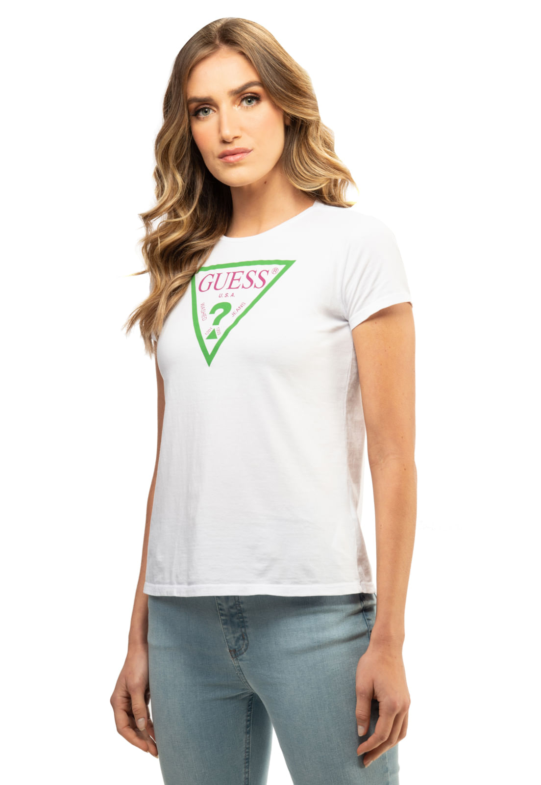 Camiseta Guess Triang Colorido Branco - Imagem 33