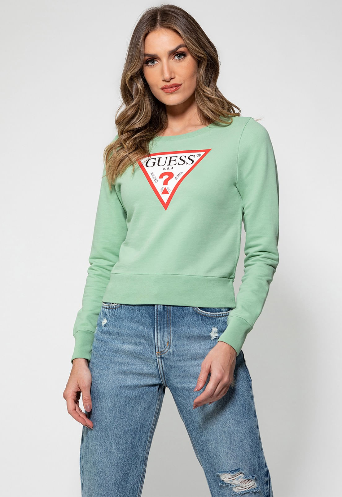 Blusa de Moletom Logo Triângulo Guess Verde Claro - Imagem 6