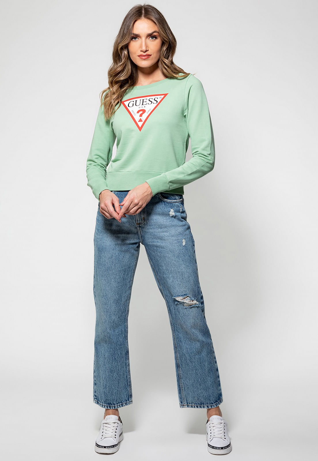 Blusa de Moletom Logo Triângulo Guess Verde Claro - Imagem 23