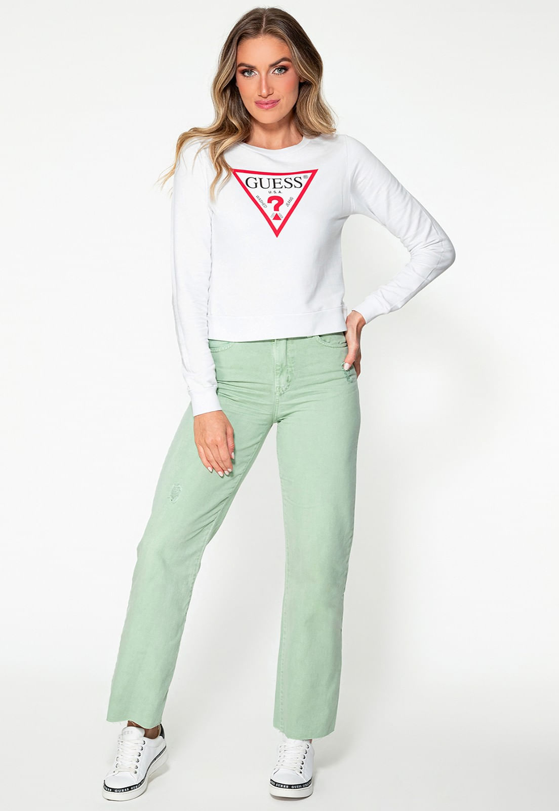 Blusa de Moletom Logo Triângulo Guess Branco - Imagem 26