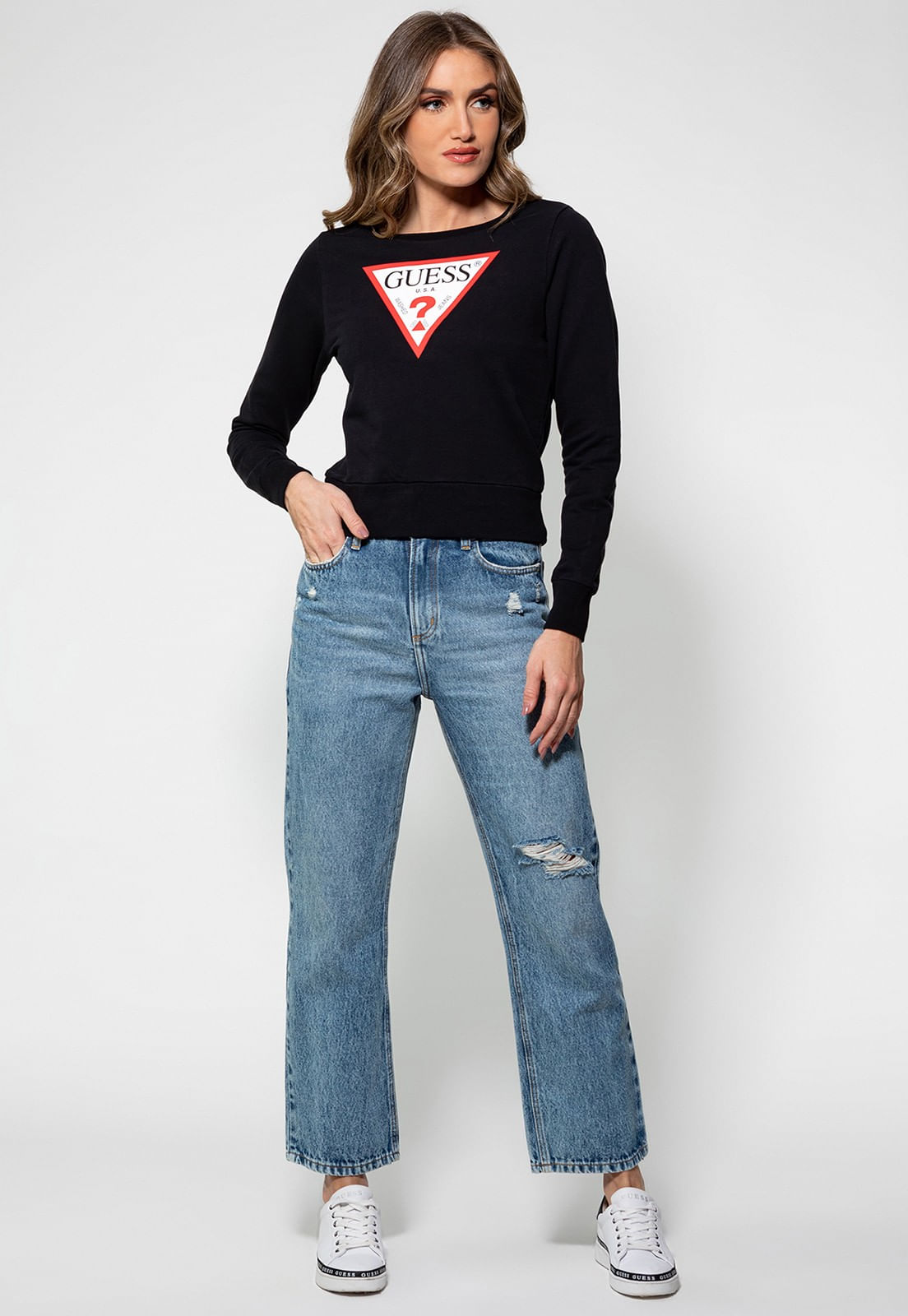 Blusa de Moletom Logo Triângulo Guess Preto - Imagem 2