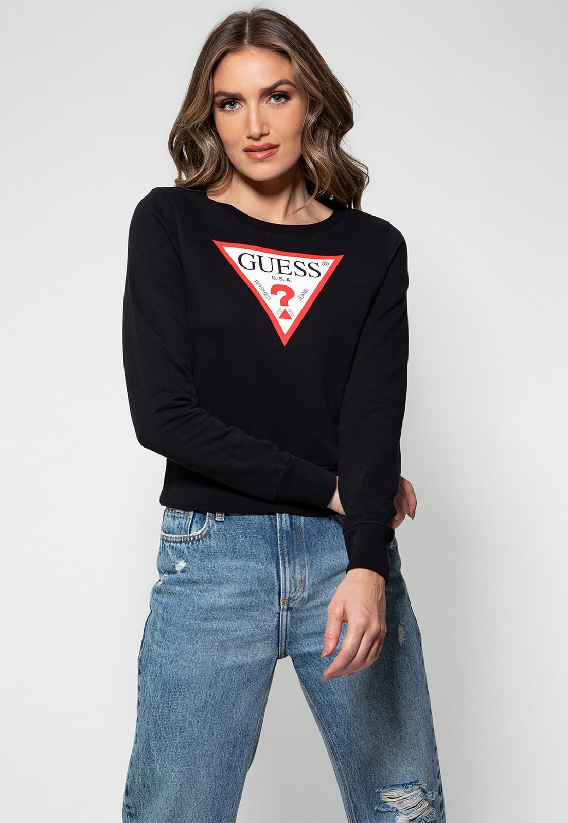 Blusa de Moletom Logo Triângulo Guess Preto - Imagem 17