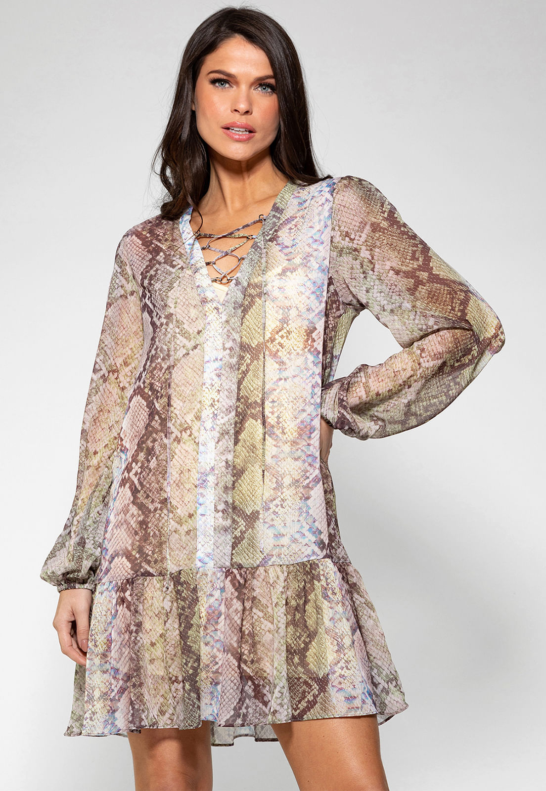 Vestido Glam Snake Guess Marrom - Imagem 21
