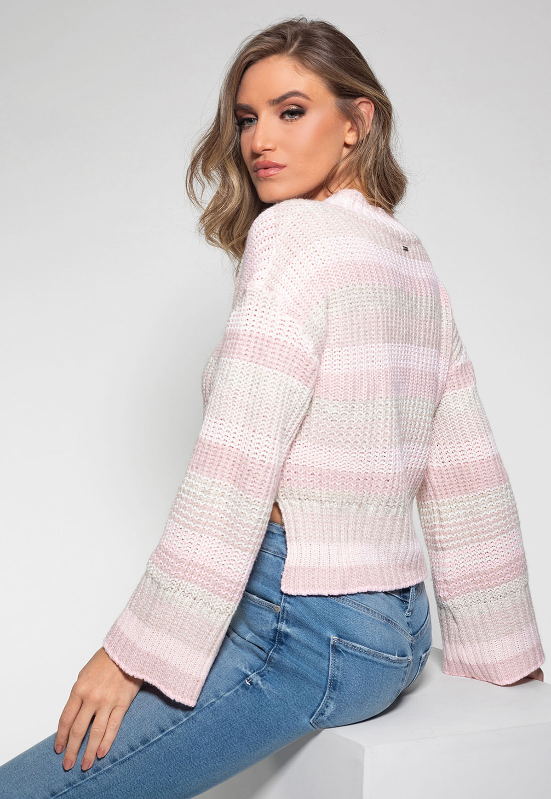 Blusa Tricot Degradê Manga Longa Guess Rosa Claro - Imagem 5