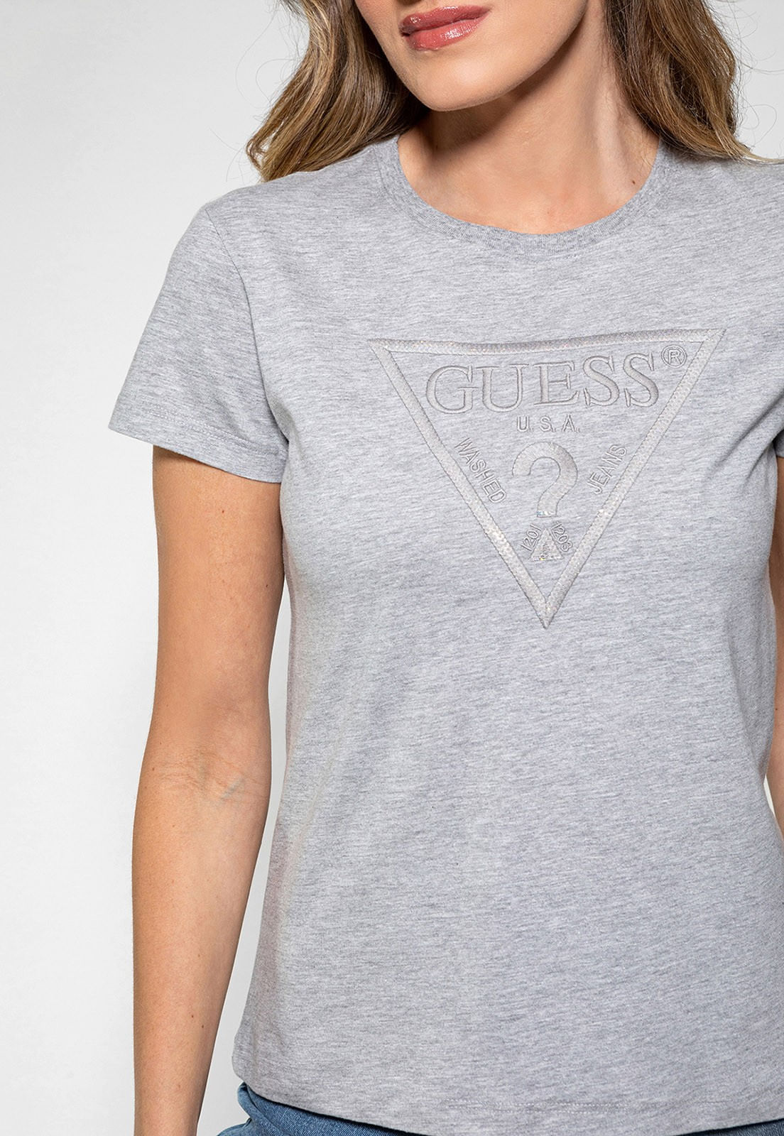 Camiseta Bordado Com Paête Guess Cinza - Imagem 8