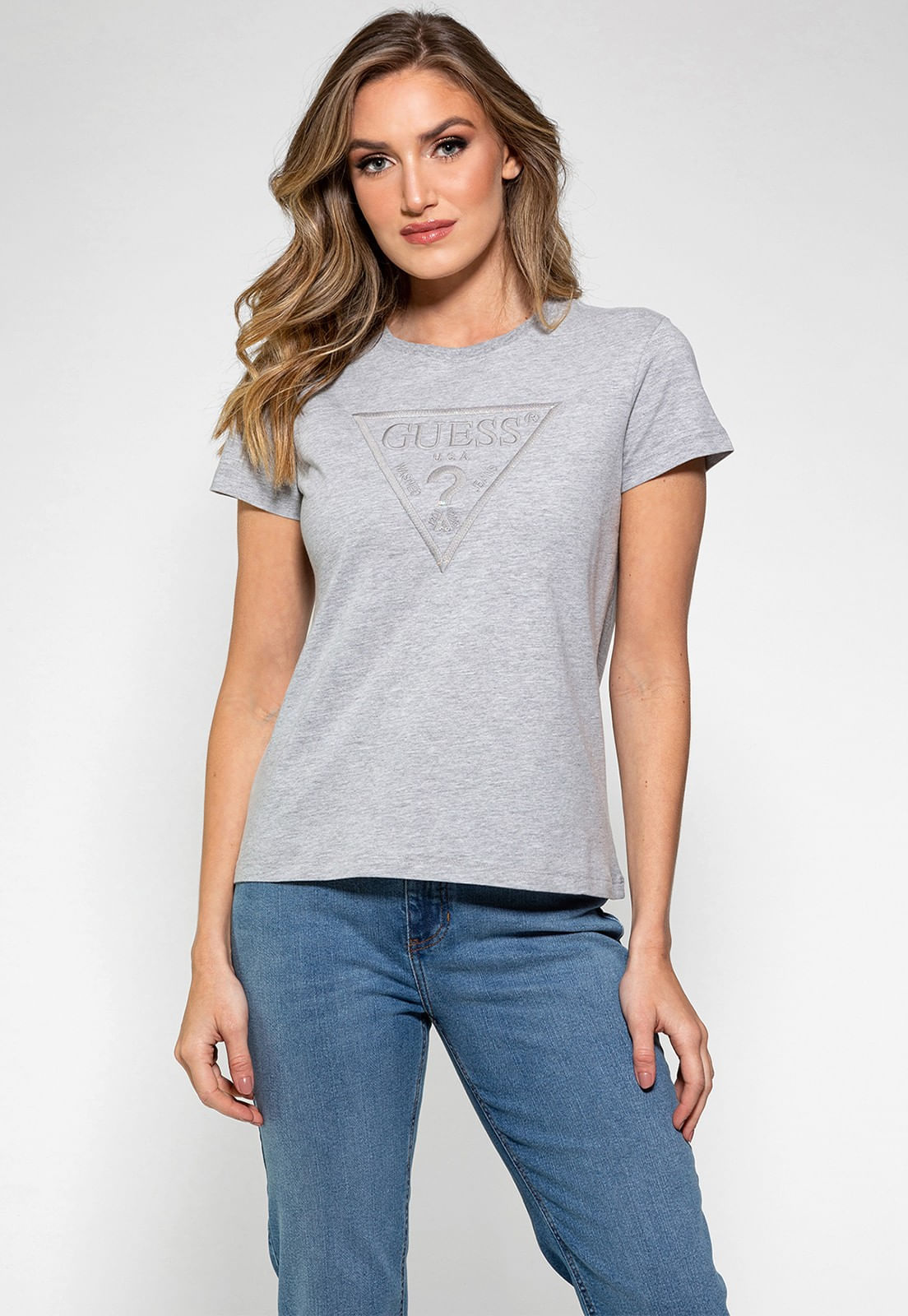 Camiseta Bordado Com Paête Guess Cinza - Imagem 16