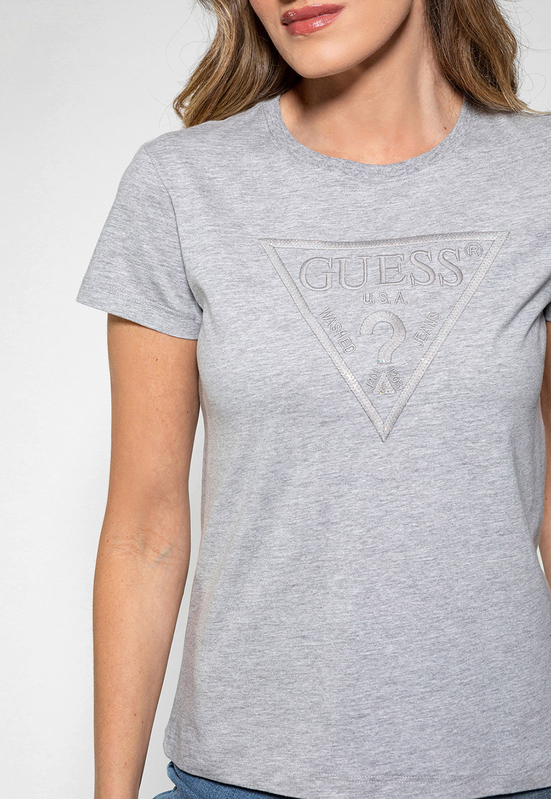 Camiseta Bordado Com Paête Guess Cinza - Imagem 33