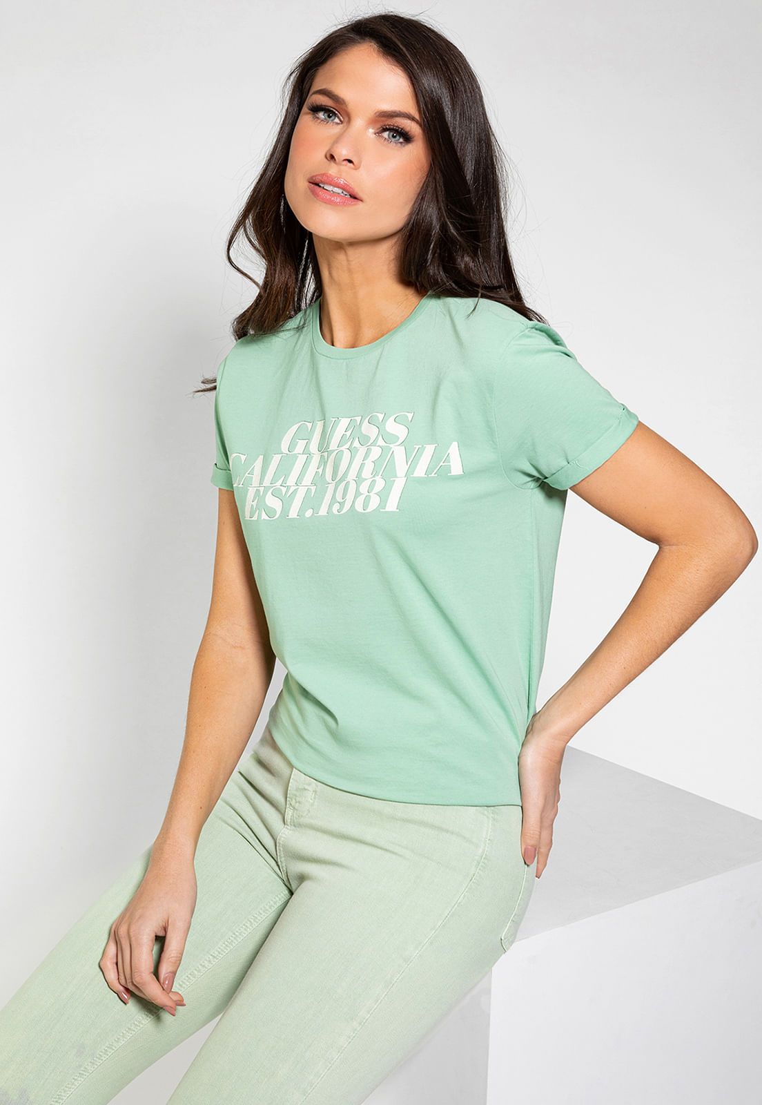 Camiseta Guess Califórnia Brilhos Verde Claro - Imagem 35