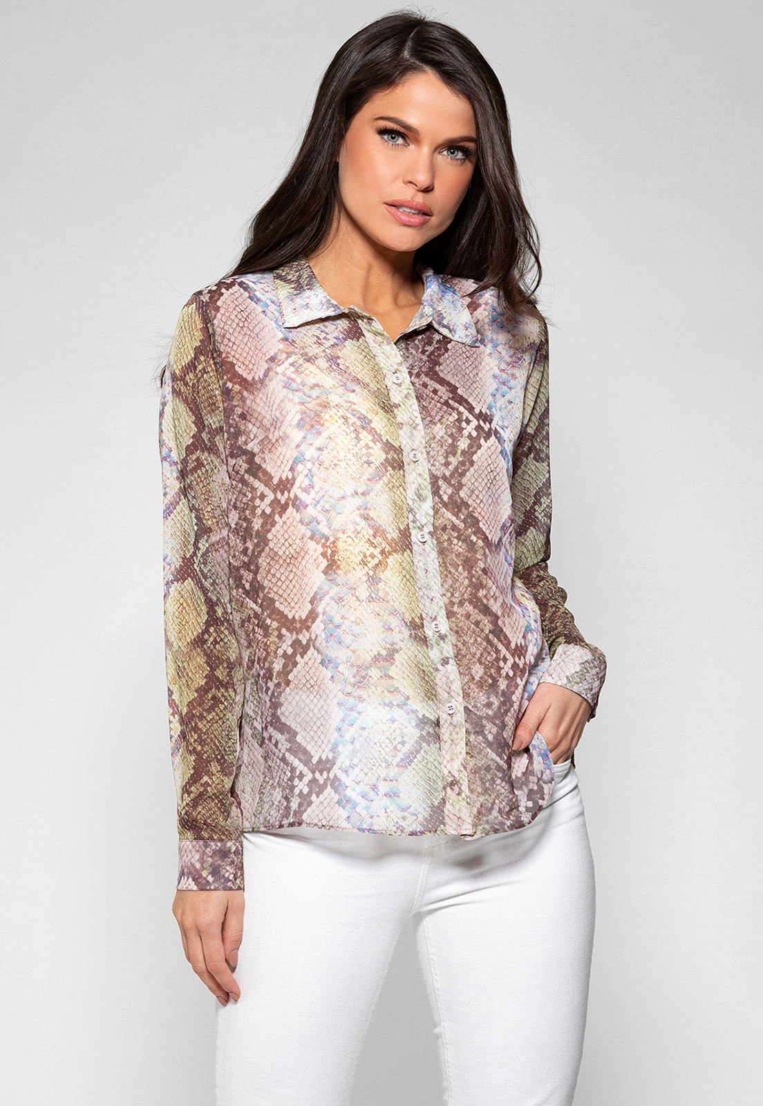 Camisa Manga Longa Glam Snake Guess Marrom