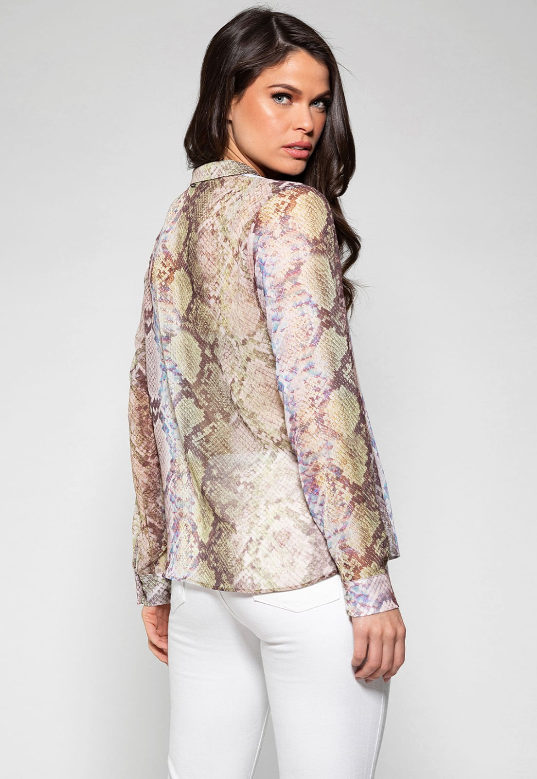 Camisa Manga Longa Glam Snake Guess Marrom - Imagem 9