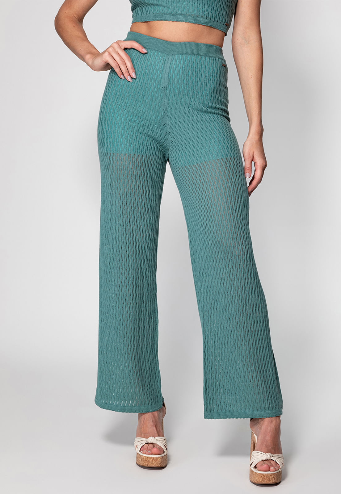 Calça Tricot Wide Leg Vazada Guess Verde - Imagem 7