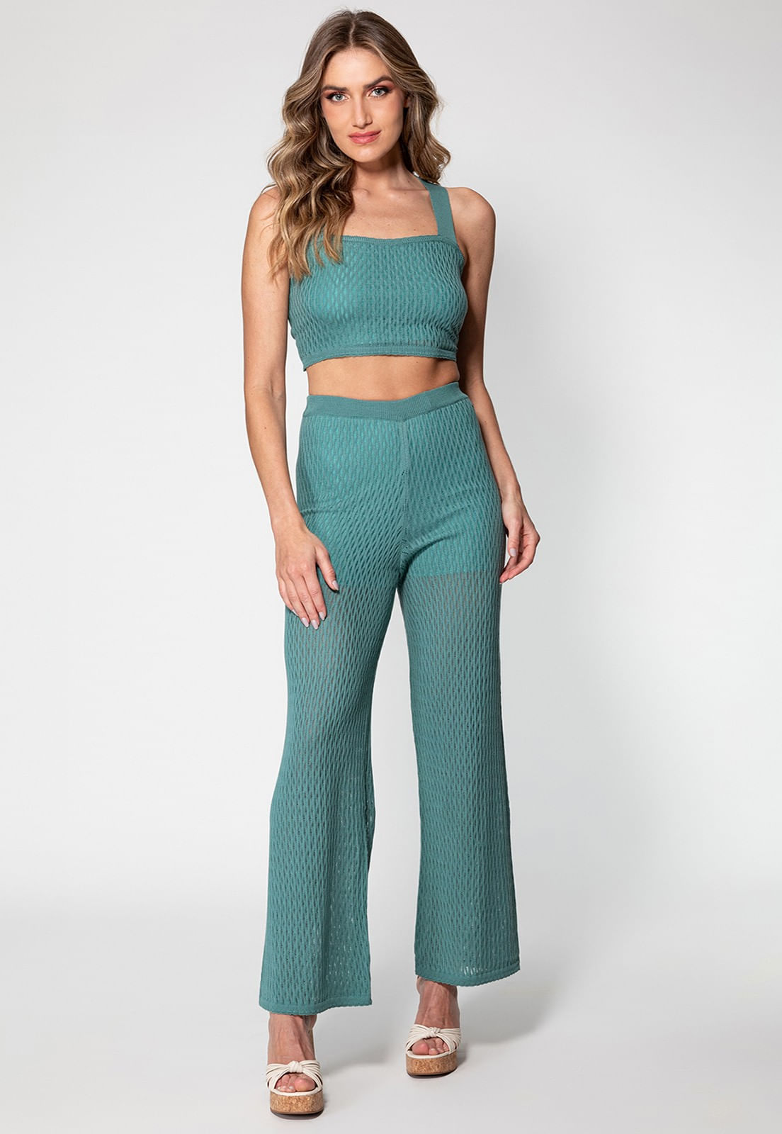 Calça Tricot Wide Leg Vazada Guess Verde - Imagem 23