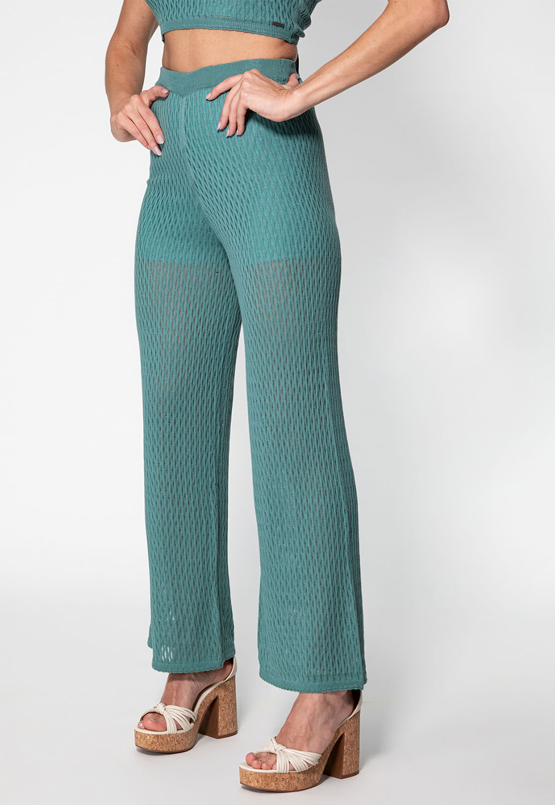 Calça Tricot Wide Leg Vazada Guess Verde - Imagem 59