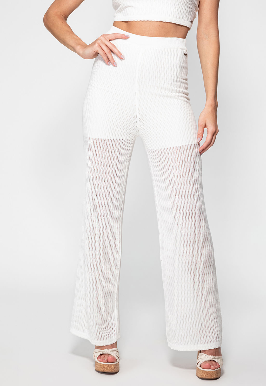 Calça Tricot Wide Leg Vazada Guess Branco - Imagem 37